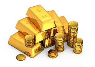 gold coins and gold bars HD wallpaper